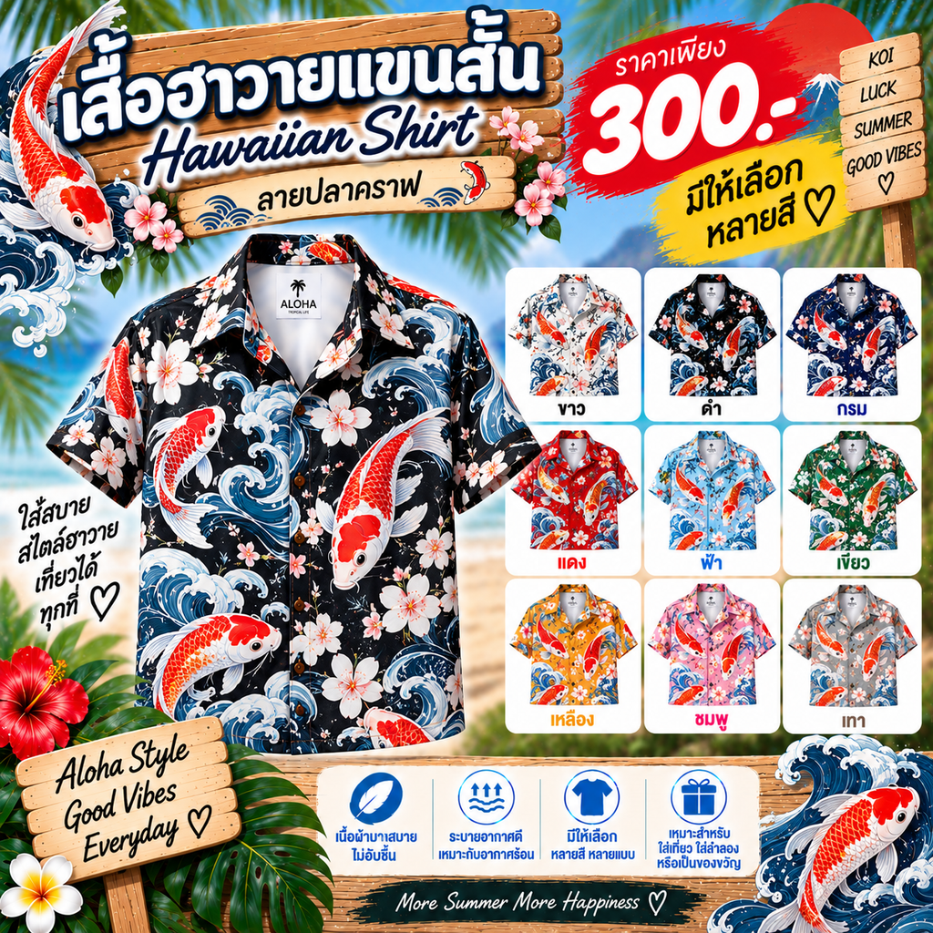 เสื้อฮาวายแขนสั้น ปลาคราฟ