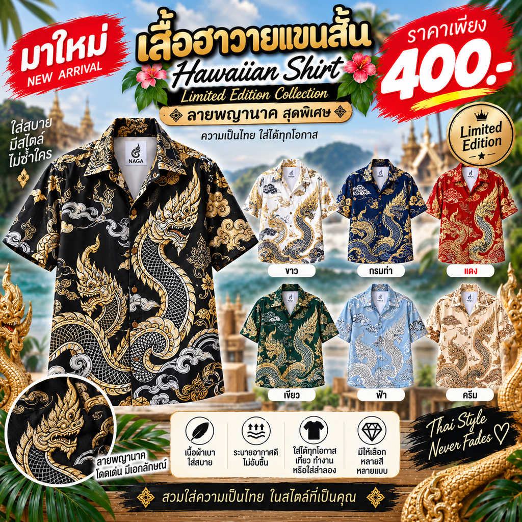 เสื้อฮาวายแขนสั้น Limited Edition Collection ลายพญานาค V1