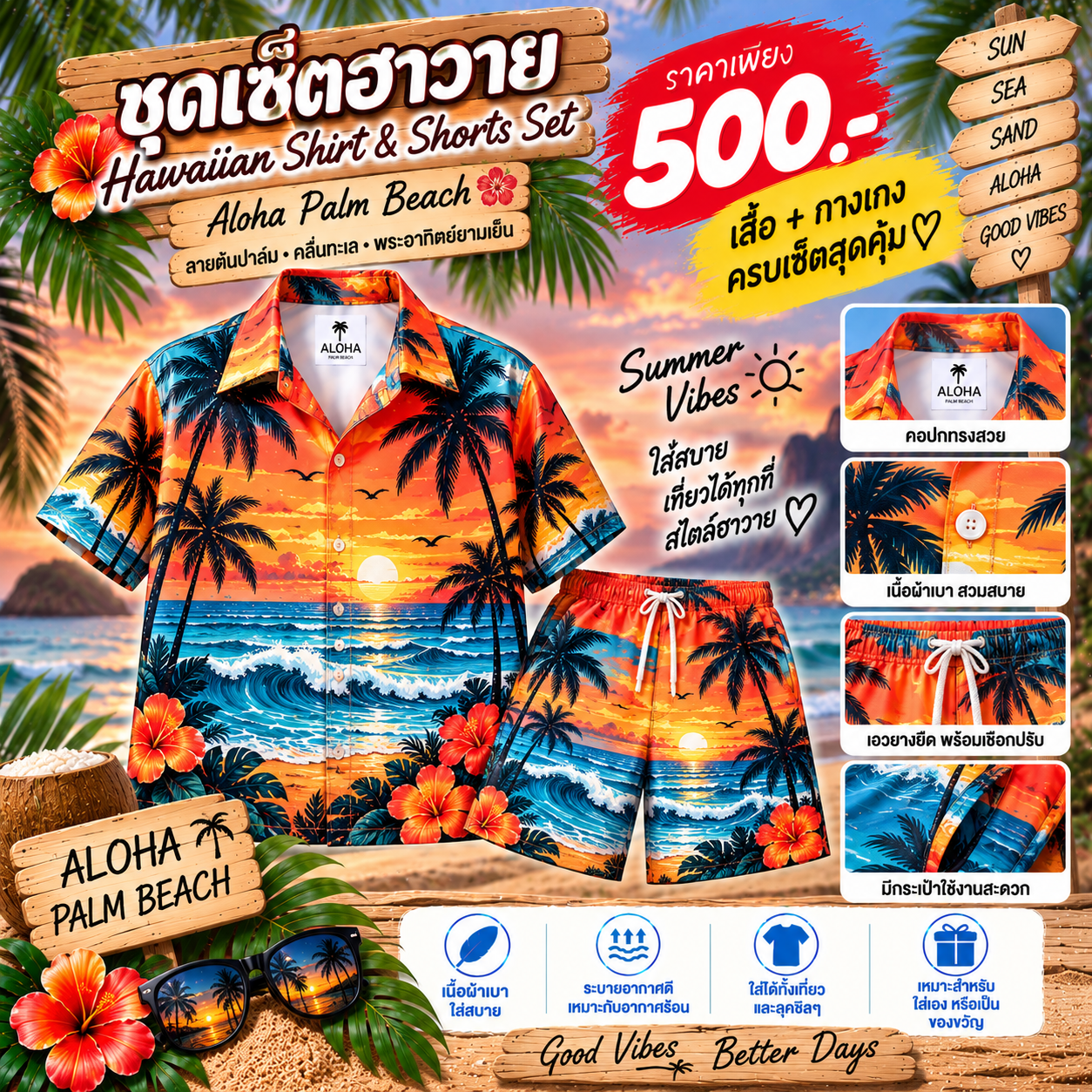 ชุดเซ็ตฮาวาย Aloha Palm Beach