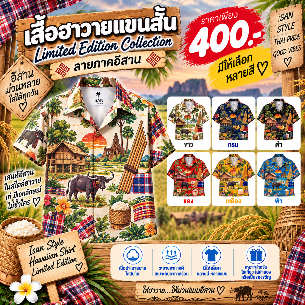 เสื้อฮาวายแขนสั้น Limited Edition Collection ลายภาคอีสาน
